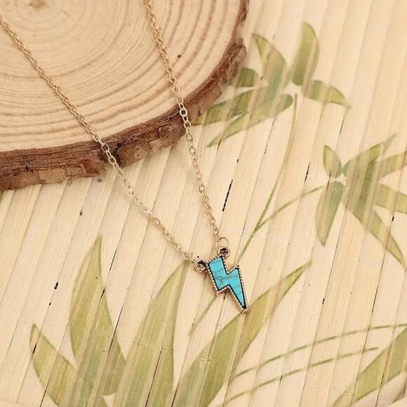 NEW Lightning Bolt Necklace, Turquoise Necklace, BOHO Jewelry, Turquoise Jewelry - Picture 1 of 1